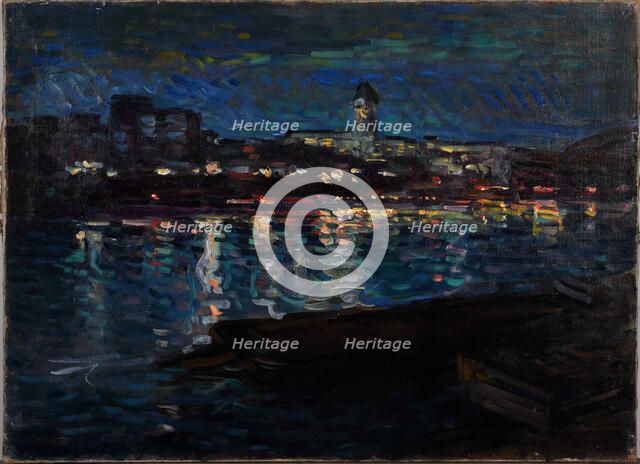 The Seine at night, c. 1905. Creator: Tarkhov, Nikolai Alexandrovich (1871-1930).