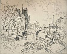 The Seine at Notre Dame 1915. Artist: Lester George Hornby