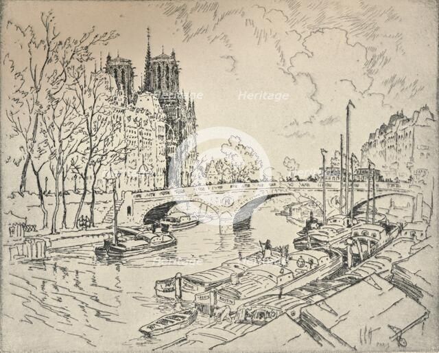 'The Seine at Notre Dame', 1915. Artist: Lester George Hornby.