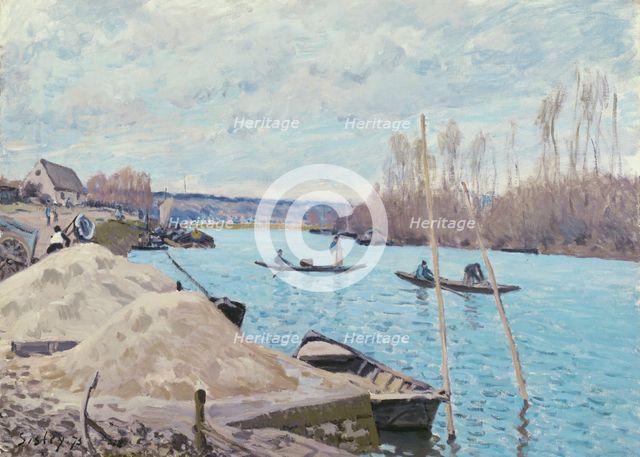 The Seine at Port-Marly, Piles of Sand, 1875. Creator: Alfred Sisley.