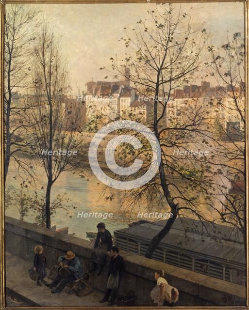 The Seine, at Quai Bourbon, 4th arrondissement, 1887. Creator: Jean Baptiste Jules Trayer.