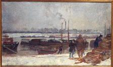 The Seine, at the Quai d'Austerlitz, snow effect, c1900. Creator: Auguste Lepere