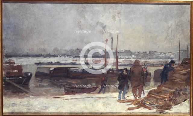 The Seine, at the Quai d'Austerlitz, snow effect, c1900. Creator: Auguste Lepere.