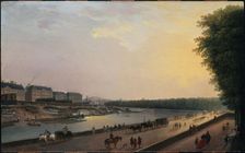 The Seine in La Grenouillere, view taken from waterfront terrace at Tuileries, c1777. Creator: Pierre-Antoine Demachy