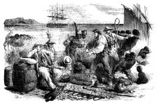 The selling and branding of slaves before being put aboard a ship, 1965