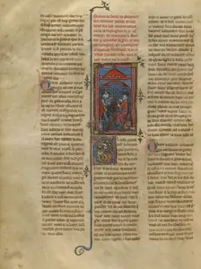 The Seneschal Keu and a Knight before King Mark, about 1320-1340. Creator: Unknown