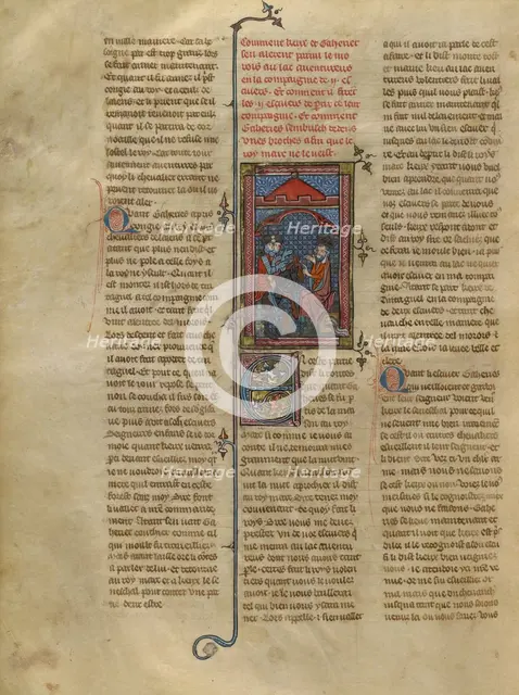 The Seneschal Keu and a Knight before King Mark, about 1320-1340. Creator: Unknown.