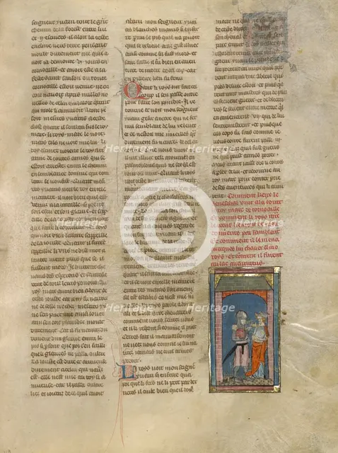 The Seneschal Keu Speaking with Iseult, about 1320-1340. Creator: Jeanne de Montbaston.