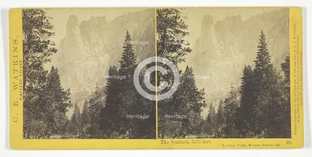 The Sentinel, 3270 feet, Yosemite Valley, Mariposa County, Cal., 1867. Creator: Carleton Emmons Watkins.