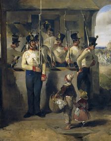 The sentinel, shouting into the rifle ("Rifle out!"), 1839. Creator: Carl Schindler
