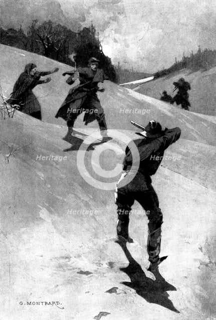 The Sergeant of the Guard: Mother Revell ran out. "No, no! Both of you! Don't shoot!", 1898. Creator: Unknown.