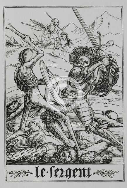 The Sergeant from "The Dance of Death", 1547, (1877). Creator: Unknown.