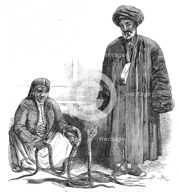 The Serpent-Charmers at the Gardens of the Zoological Society, Regent's-Park, 1850. Creator: Pearson.