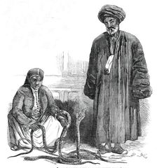 The Serpent-Charmers at the Gardens of the Zoological Society, Regent's-Park, 1850. Creator: Pearson