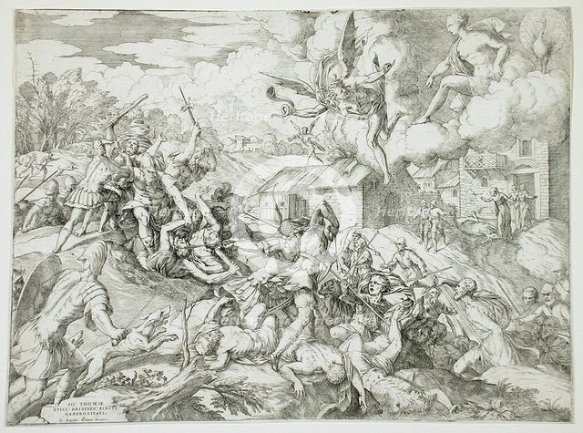 The Servants of Aeneas Battling the Servants of the Latin King, between 1560 and 1579. Creator: Giovanni Battista Fontana.