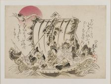 The seven gods of good fortune on a takarabune, or treasure ship, published 1886. Artist: Shibata Zeshin