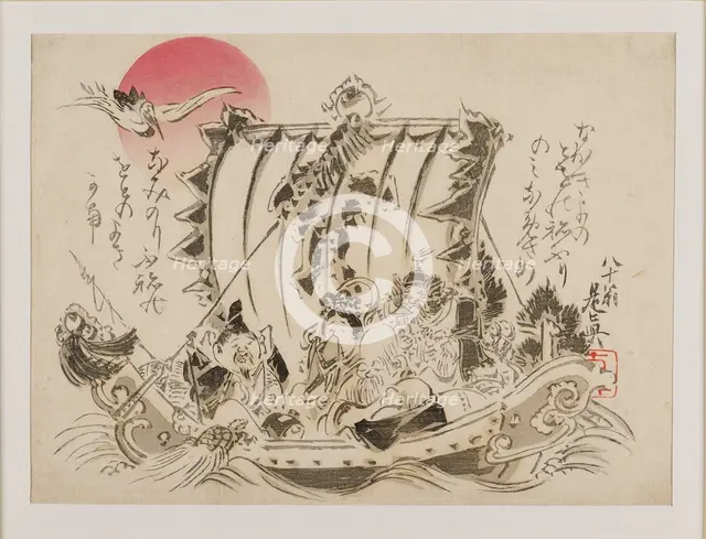 The seven gods of good fortune on a takarabune, or treasure ship, published 1886. Artist: Shibata Zeshin.
