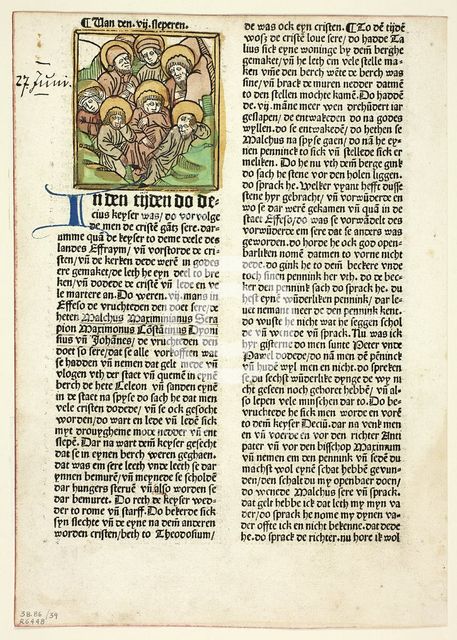 The Seven Sleepers from Der Heiligen Leben, Sommerteil (Lives of the..., 1487, assembled 1929. Creators: Unknown, Simon Koch, Jacobus de Voragine, Wilhelm Ludwig Schreiber.