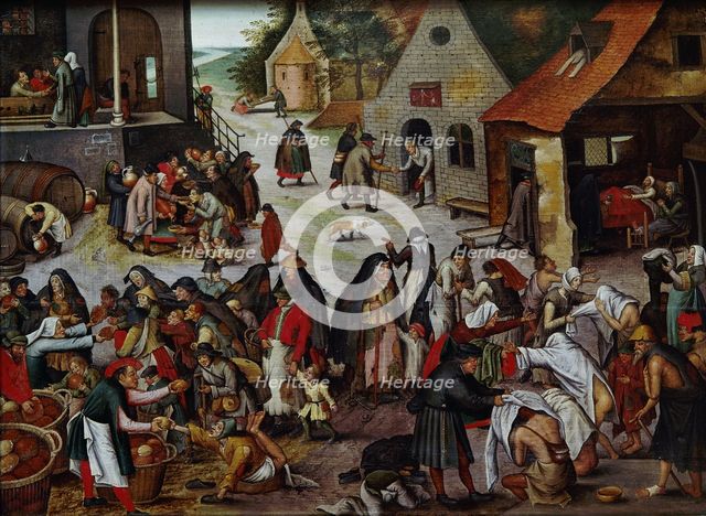 The Seven Works of Mercy. Artist: Brueghel, Pieter, the Younger (1564-1638)