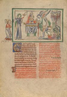 The Seventh Seal: An Angel Censing an Altar and Pouring the Censer over the Earth, about 1255-1260. Creator: Unknown