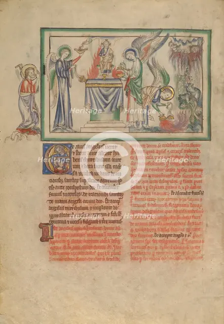 The Seventh Seal: An Angel Censing an Altar and Pouring the Censer over the Earth, about 1255-1260. Creator: Unknown.