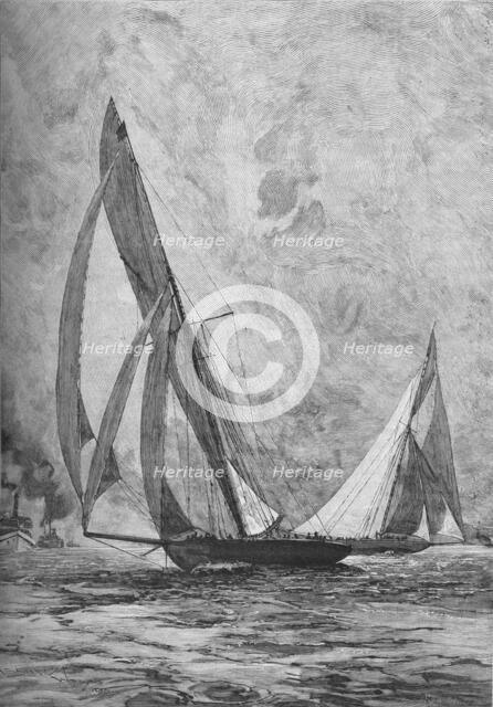The 'Shamrock' and the 'Columbia' racing for the America's Cup, 1899 (1906). Artist: Unknown.