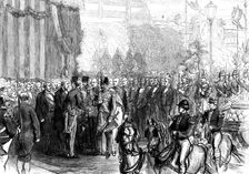 The Shah in Paris: reception at the Arc de Triomphe by the Prefect of the...Municipal Council, 1873. Creator: Unknown