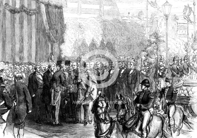 The Shah in Paris: reception at the Arc de Triomphe by the Prefect of the...Municipal Council, 1873. Creator: Unknown.