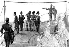 The Shah viewing the fleet at Spithead, 1873. Creator: Unknown