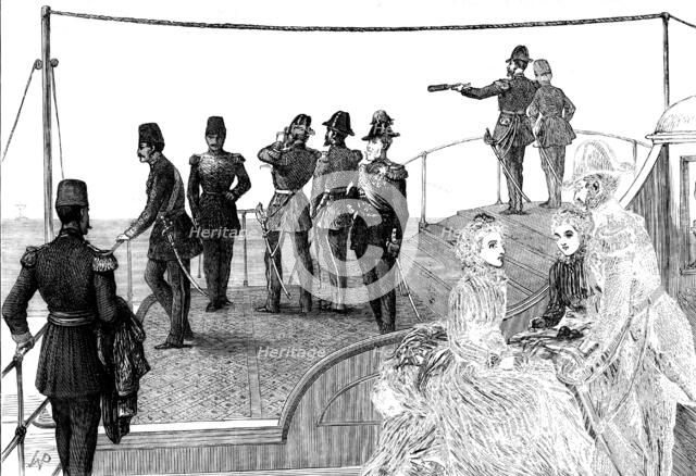 The Shah viewing the fleet at Spithead, 1873. Creator: Unknown.