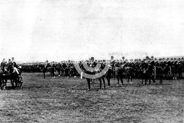 The Shahzada's Visit: the Shahzada at Aldershot: 4th Hussars in line, 1895. Creator: Henry R. Gibbs.
