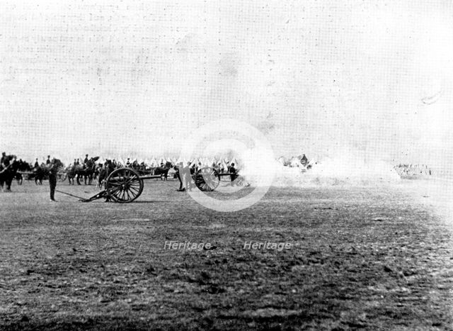 The Shahzada's Visit: the Shahzada at Aldershot - firing a royal salute after the Review, 1895. Creator: Henry R. Gibbs.