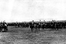 The Shahzada's Visit: the Shahzada at Aldershot: 4th Hussars in line, 1895. Creator: Henry R. Gibbs
