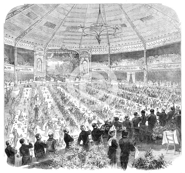 The Shakspeare Commemoration: banquet in the pavilion, Stratford-on-Avon...Earl of Carlisle..., 1864 Creator: Unknown.
