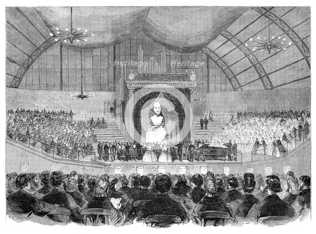 The Shakspeare Commemoration in London: unveiling a bust of Shakspeare..., Agricultural Hall, 1864. Creator: Unknown.