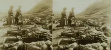 The shattered remains of Russian heroes who were killed near 203 Metre Hill, Port Arthur, c1905. Creator: Underwood & Underwood