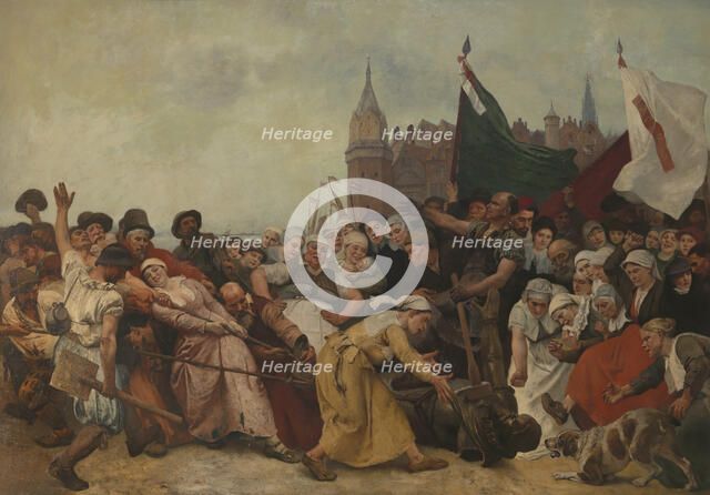 The Shattered Statue of the Duke of Alva Being Dragged Through the Streets, 1888. Creator: Charles Verlat.