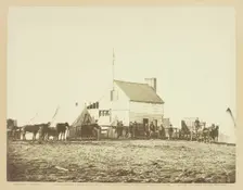 The Shebang, or Quarters of U.S. Sanitary Commission, Brandy Station, November 1863. Creator: James Gardner