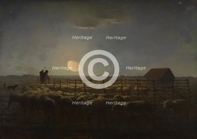 The Sheepfold, Moonlight, 1856-1860. Creator: Jean Francois Millet.
