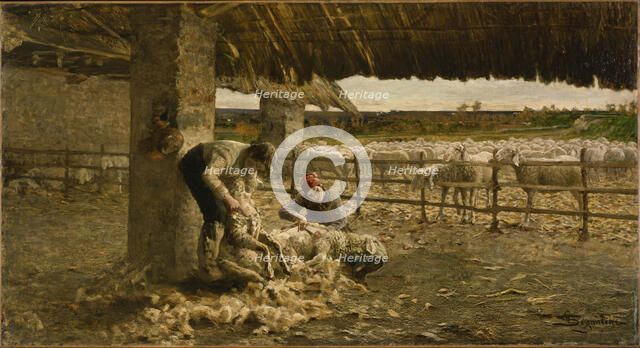 The Sheepshearing, 1883-1884. Artist: Segantini, Giovanni (1858-1899)
