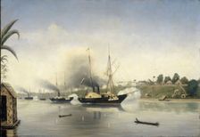 The shelling of the Sultan of Jambi's Kraton...8 September 1858, 1858-1865. Creator: Anon