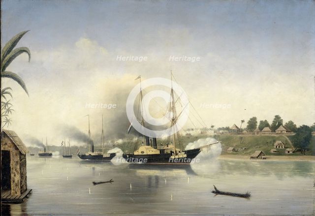 The shelling of the Sultan of Jambi's Kraton...8 September 1858, 1858-1865.  Creator: Anon.
