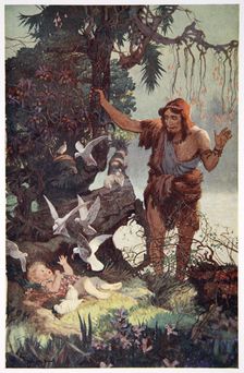 The Shepherd finds the babe Semiramus 1915. Artist: Ernest Wellcousins
