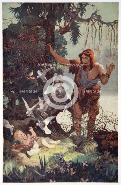 'The Shepherd finds the babe Semiramus', 1915.  Artist: Ernest Wellcousins