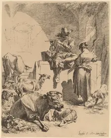 The Shepherd Seated on a Fountain and the Spinner, 1652. Creator: Nicolaes Berchem