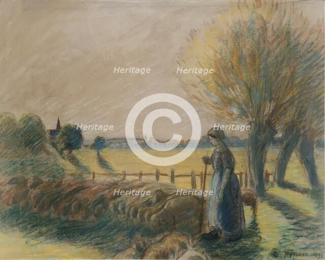 The shepherdess of Eragny, c1890s Artist: Camille Pissarro.