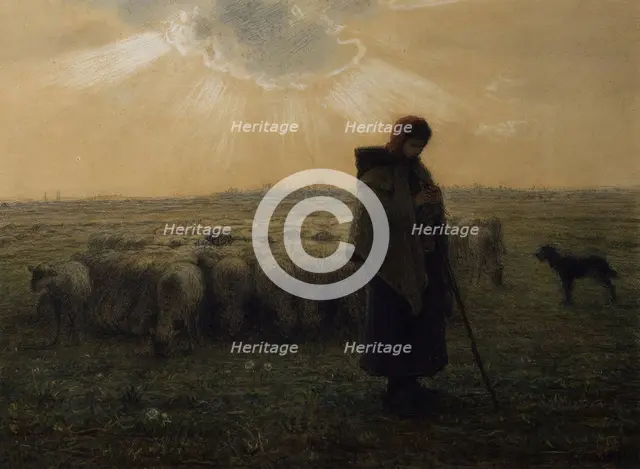 The Shepherdess and Her Flock, 1862-67. Creator: Jean Francois Millet.