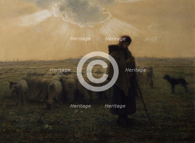 The Shepherdess and Her Flock, 1862-67. Creator: Jean Francois Millet.
