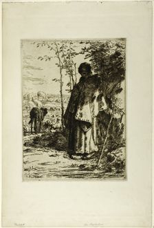 The Shepherdess Knitting, 1862. Creator: Jean Francois Millet