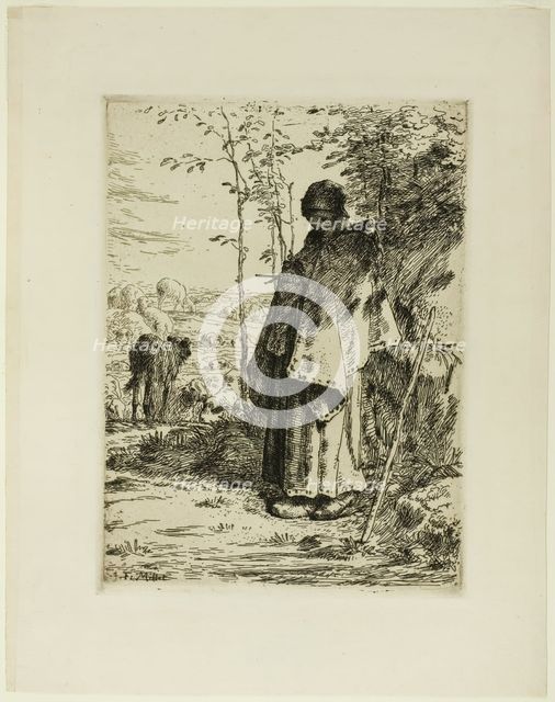 The Shepherdess Knitting, 1862. Creator: Jean Francois Millet.